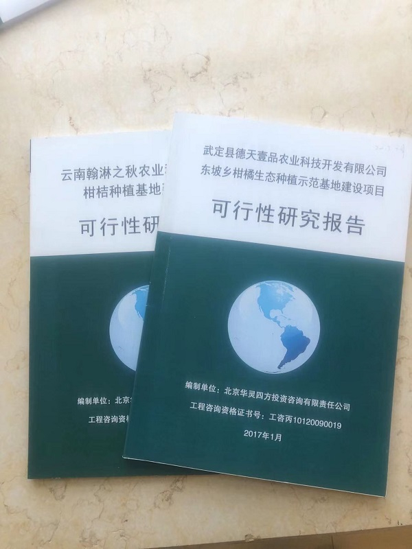 完成武定縣某鄉(xiāng)柑橘生態(tài)種植示范基地建設項目可行性研究報告編制